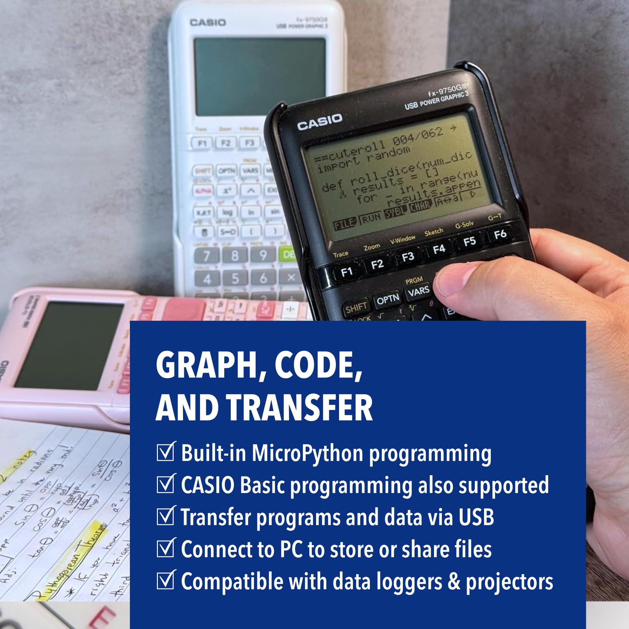 Casio fx-9750GIII comparada con una libreta para ver escala