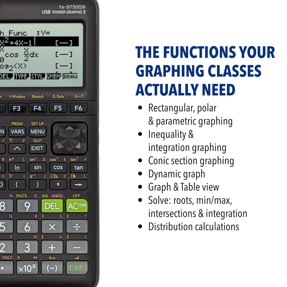 Casio fx-9750GIII junto al cable USB para transferir archivos