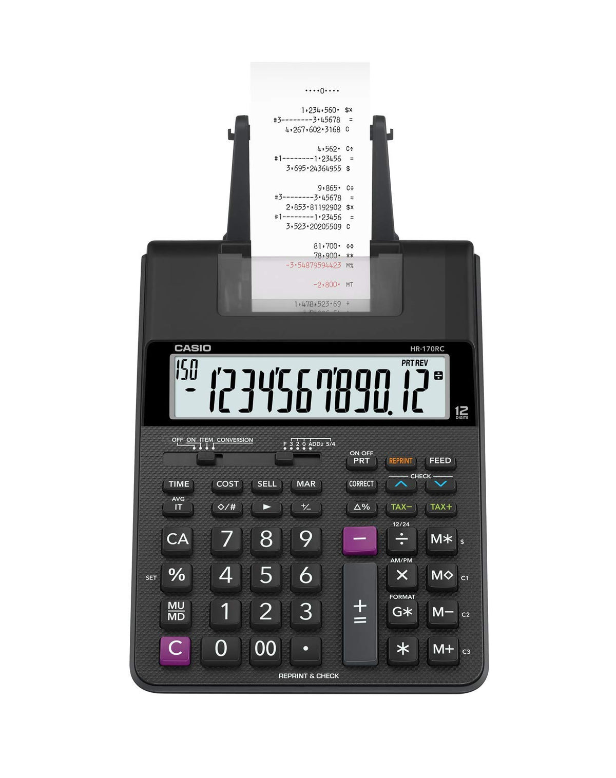 Casio HR-170RC Plus vista frontal con pantalla grande y beneficio de lectura rápida