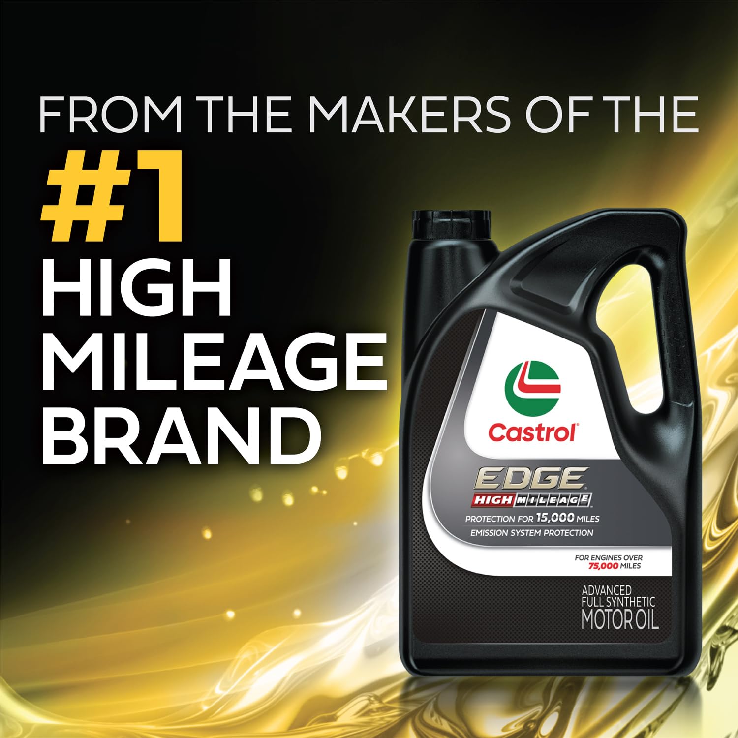 Castrol EDGE comparación de tamaño 5 qt junto a otros recipientes para escala