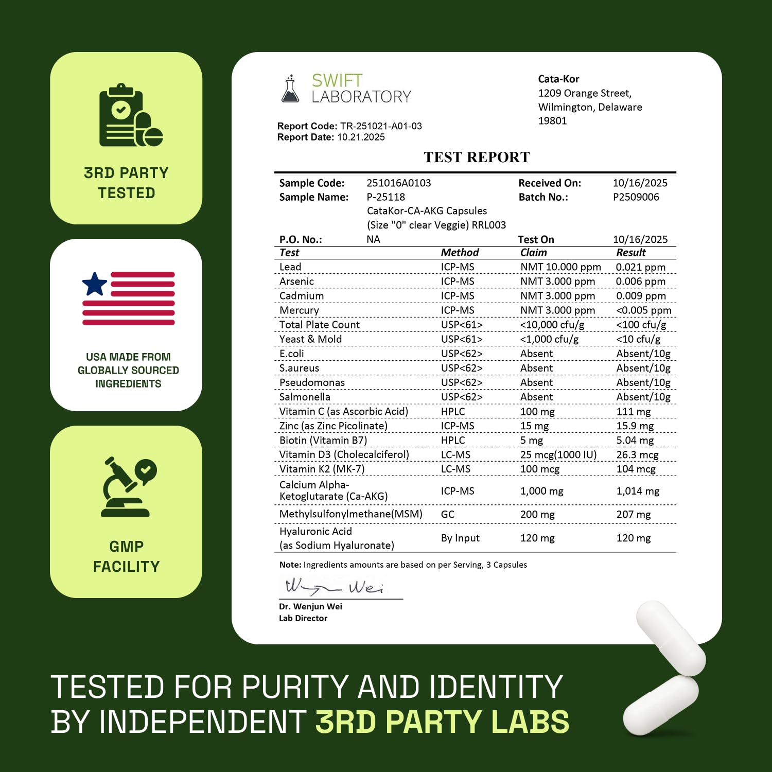 Representación del Certificado de Análisis de Cata-Kor como garantía