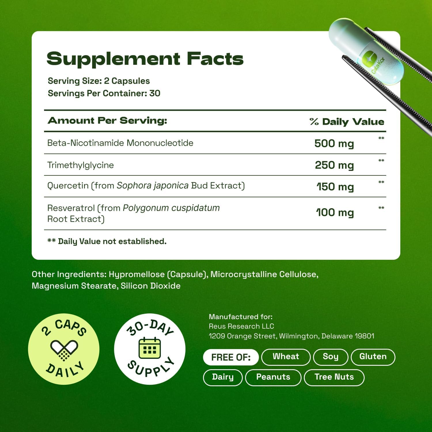 Cata-Kor imagen de ingredientes listados en la etiqueta para transparencia