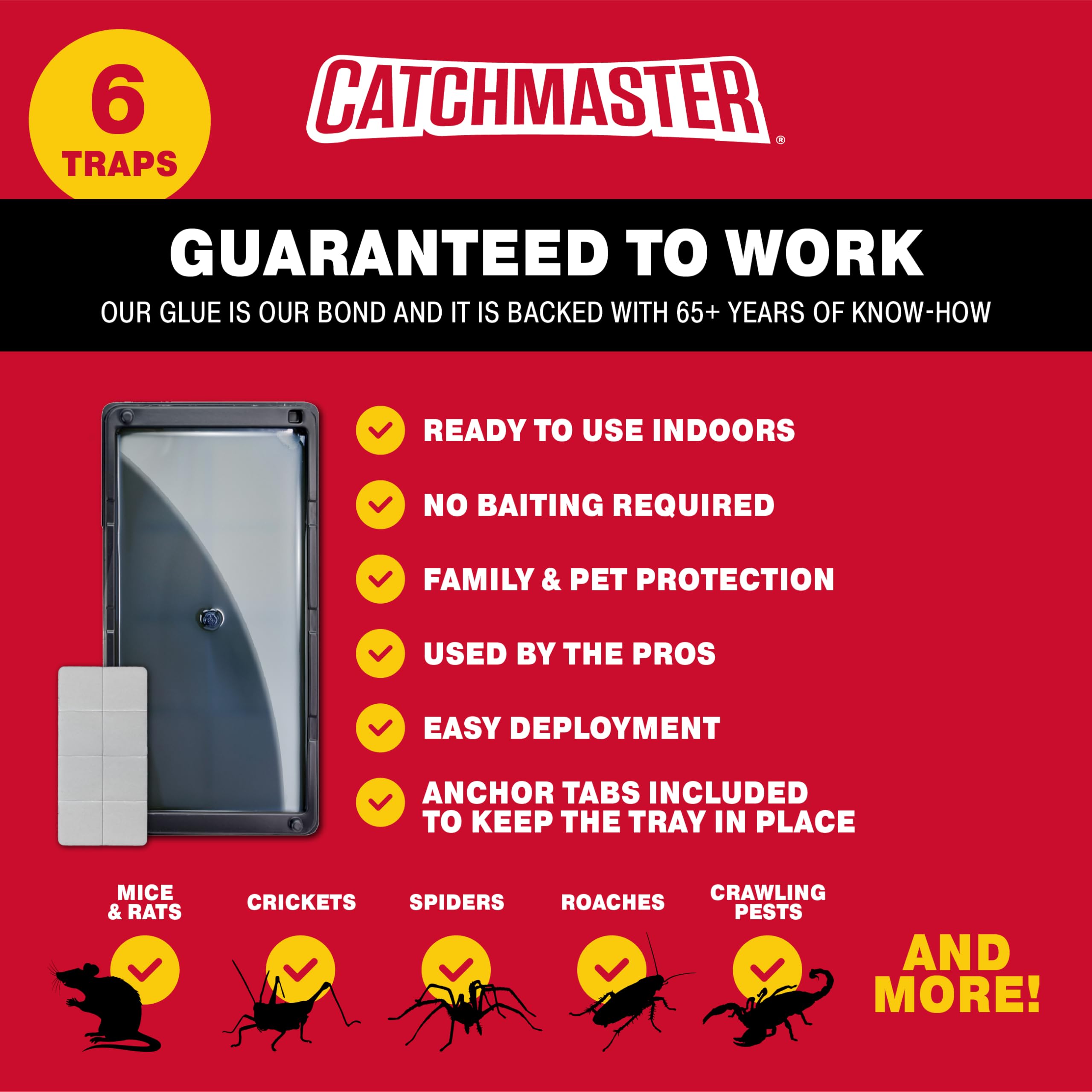 Catchmaster bandeja en uso en garaje junto a pared, control discreto de plagas