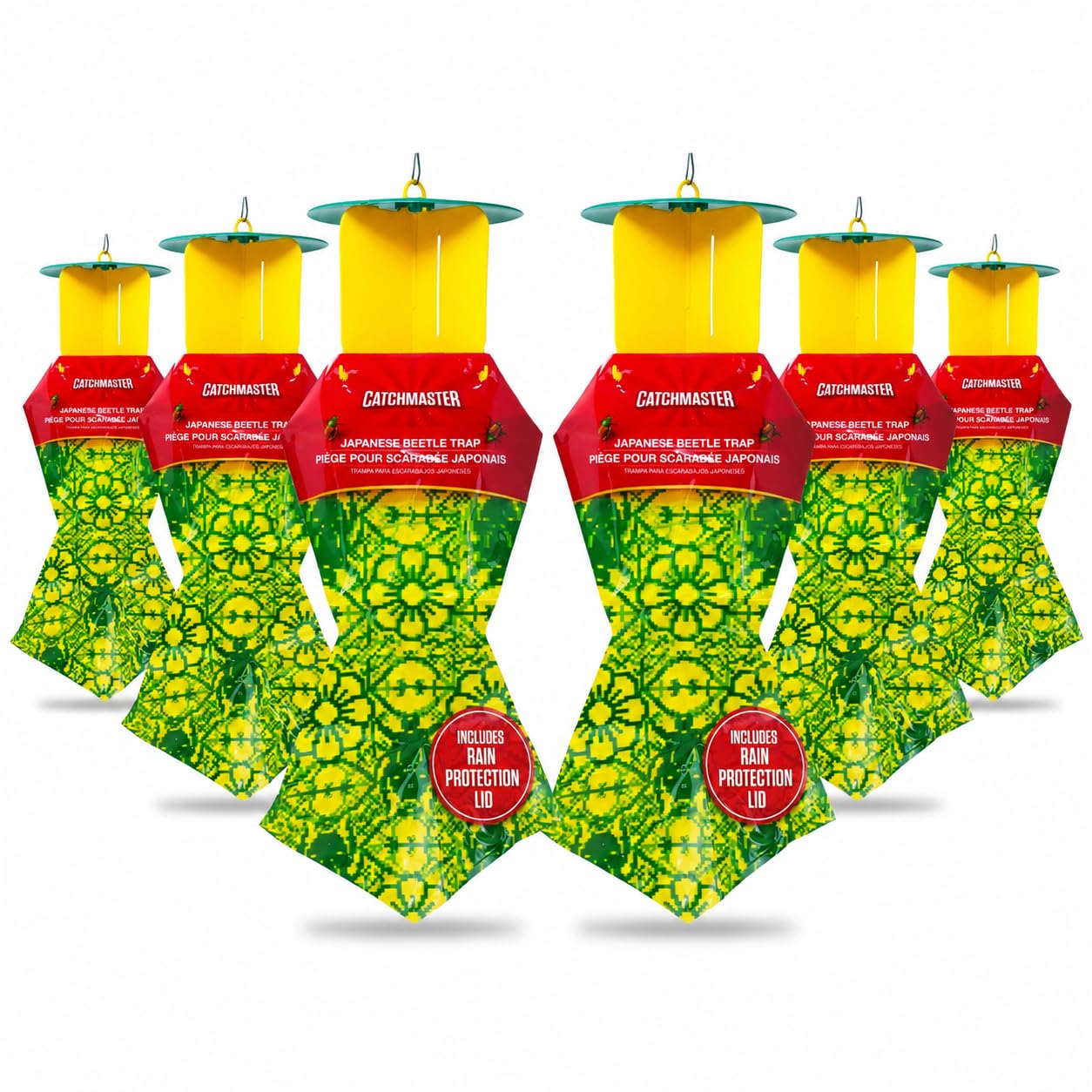 Catchmaster front packaging showing six traps and dual-lure benefit
