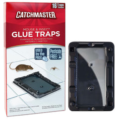 catchmaster paquete frontal mostrando 16 trampas, control efectivo sin químicos