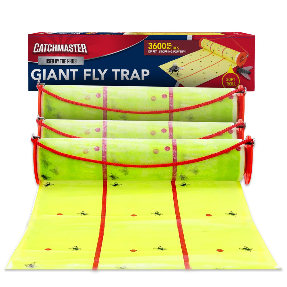 Catchmaster trampa gigante frontal del paquete mostrando rollo listo para colgar y uso prolongado