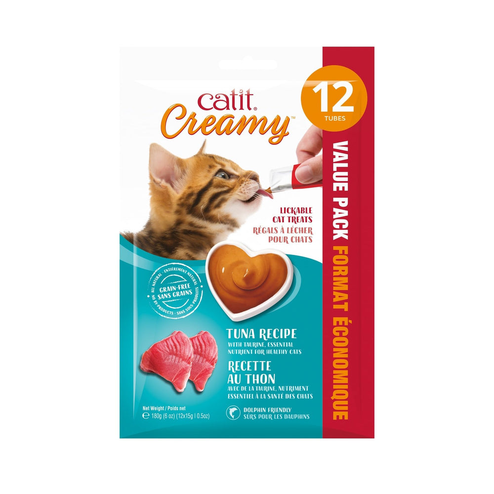 Catit gato lamiendo el puré desde el tubo y reforzando vínculo