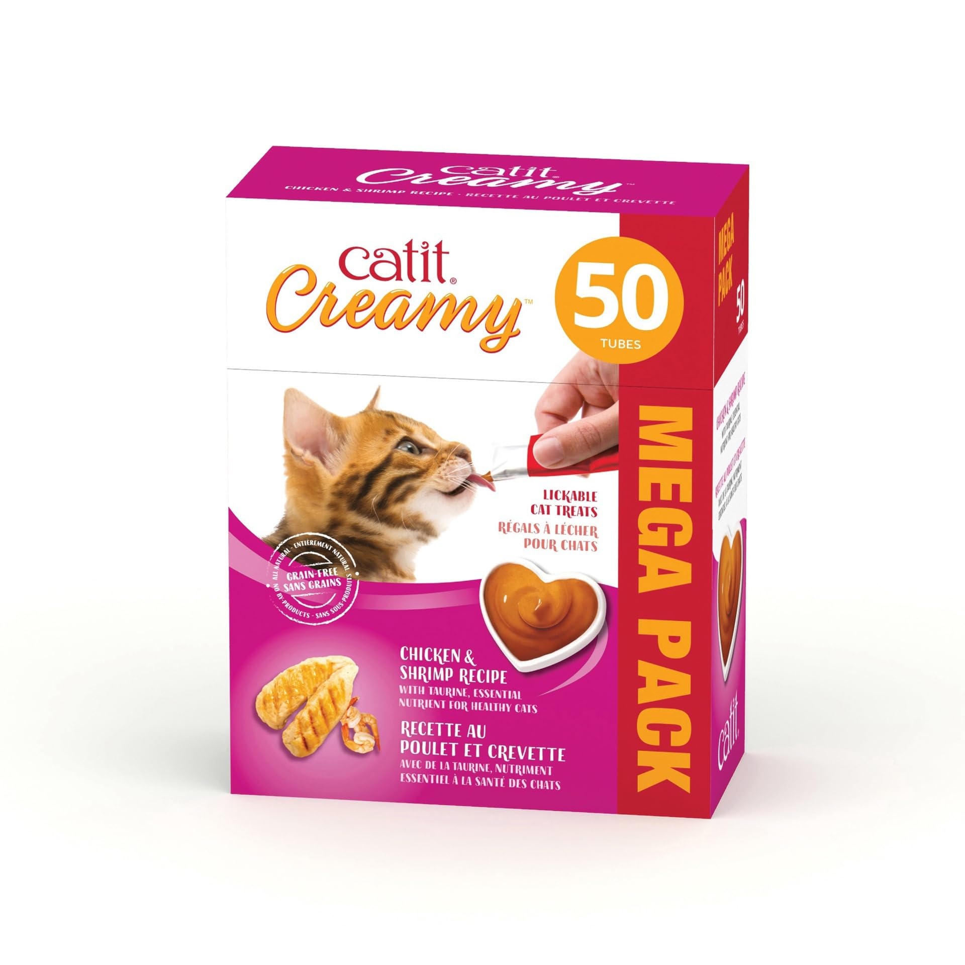 Catit premio cremoso usado mientras cepillan al gato para calma