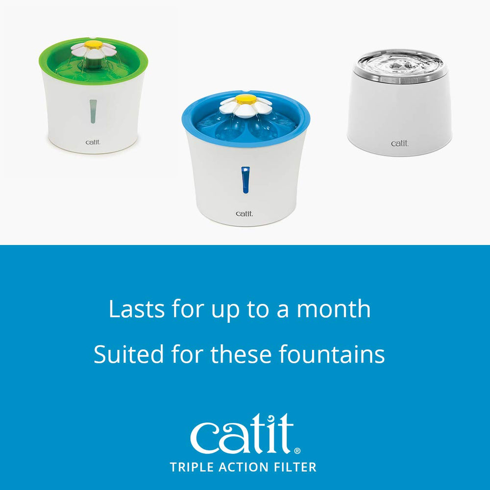 Catit product label close-up displaying compatibility and official replacement assurance