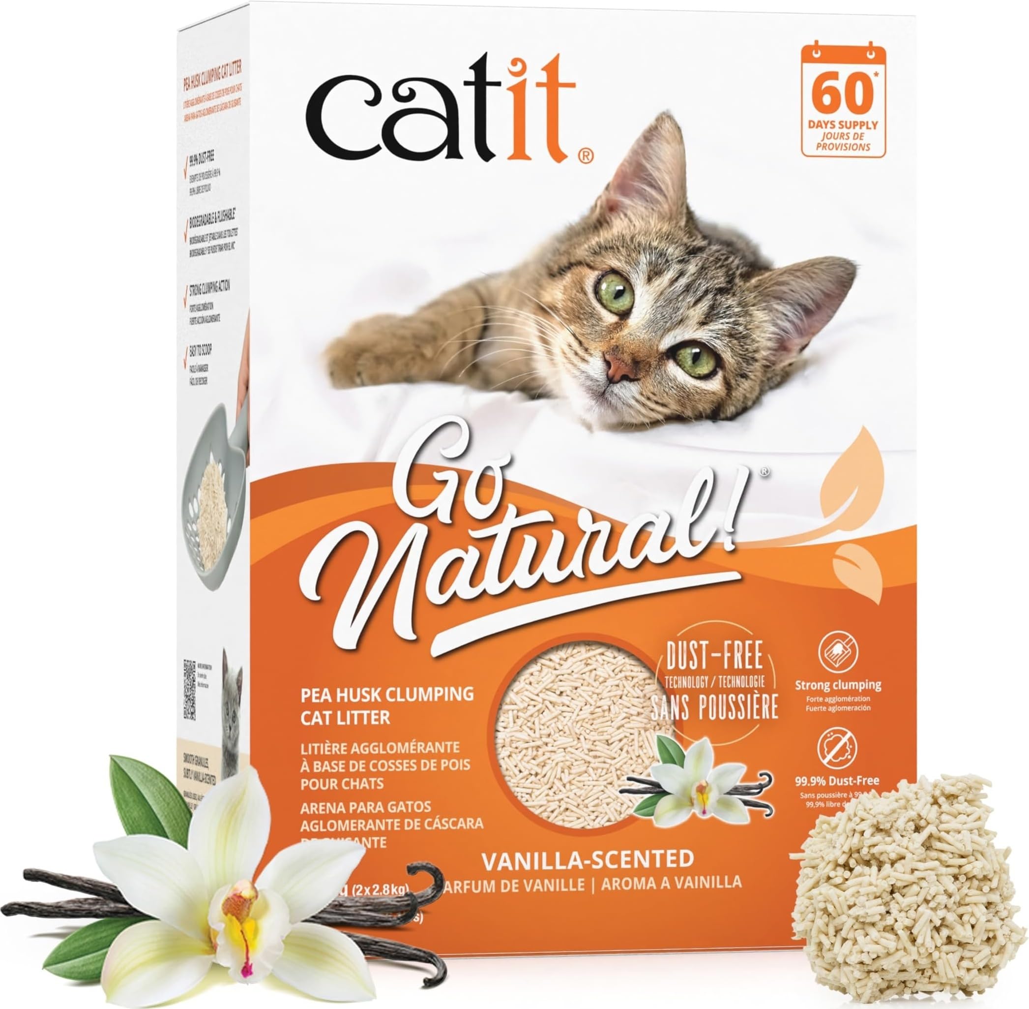 Catit empaque frontal de arena de cáscara de guisante, fácil de usar