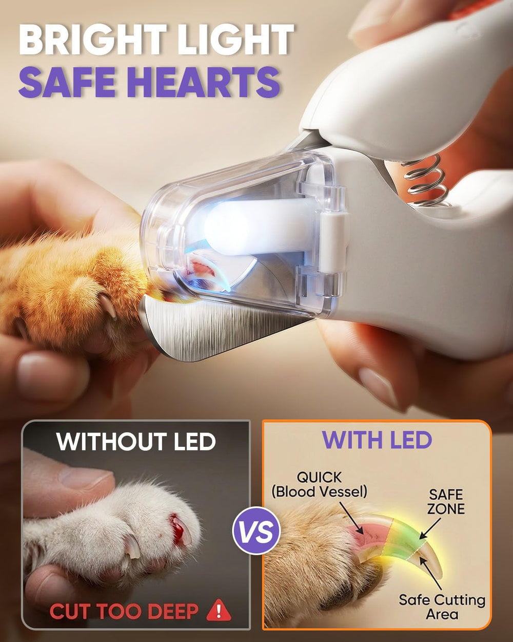 CATPICK dual LED iluminando la uña para mayor visibilidad y precisión