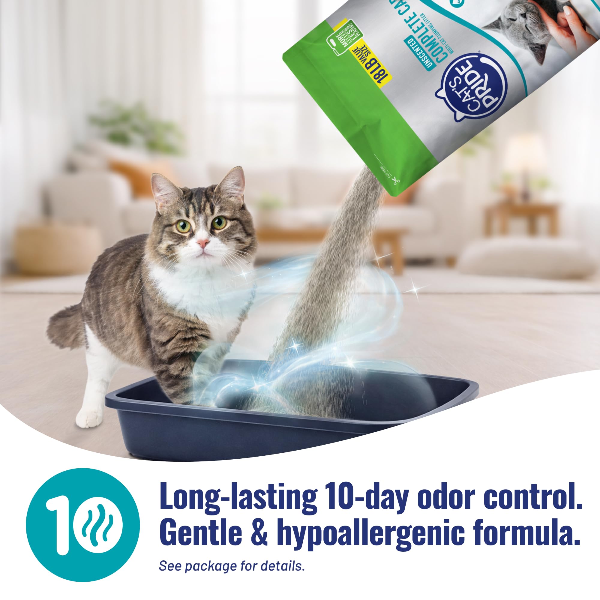 Cat's Pride primer plano de grumo firme y compacto listo para retirar
