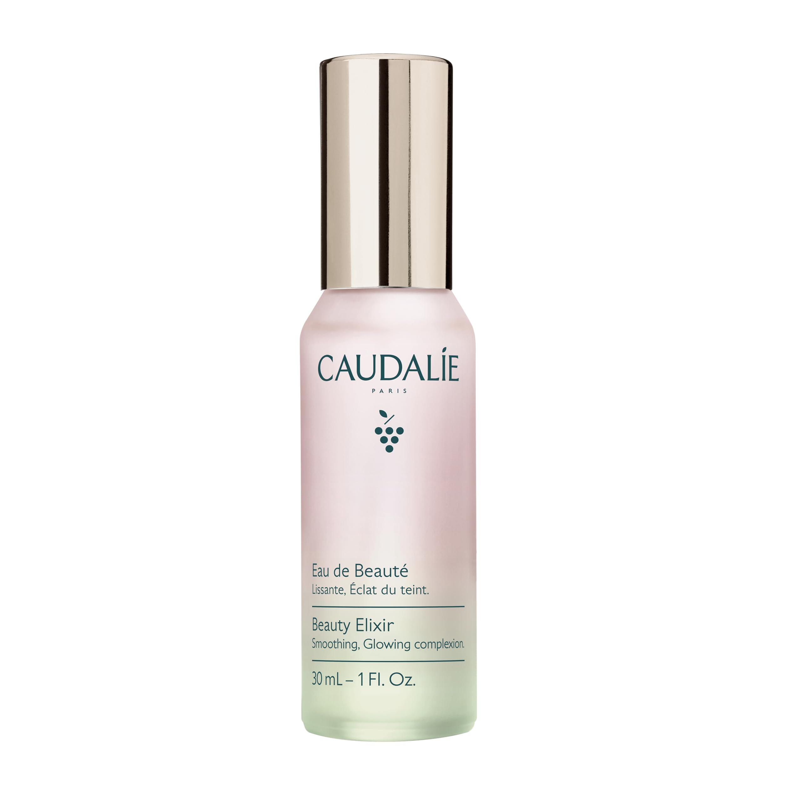 Caudalie frasco frontal mostrando diseño elegante y tamaño práctico