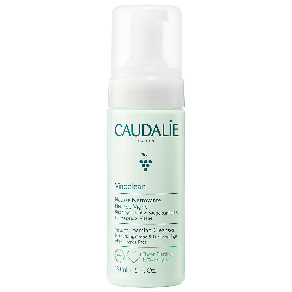 Caudalie envase frontal del limpiador mostrando diseño y beneficio limpiador