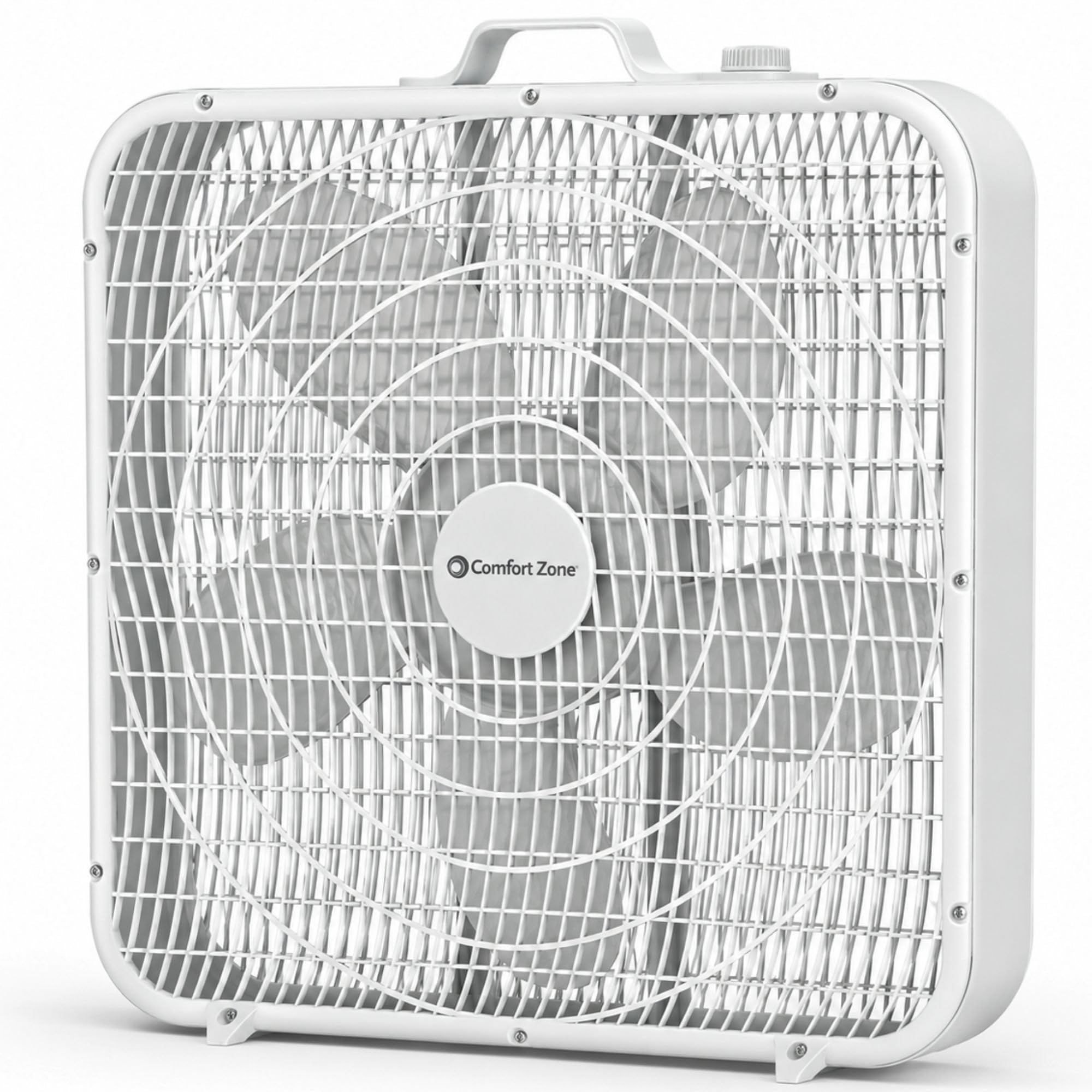 CCC COMFORT ZONE ventilador frontal mostrando diseño blanco y beneficio de circulación potente