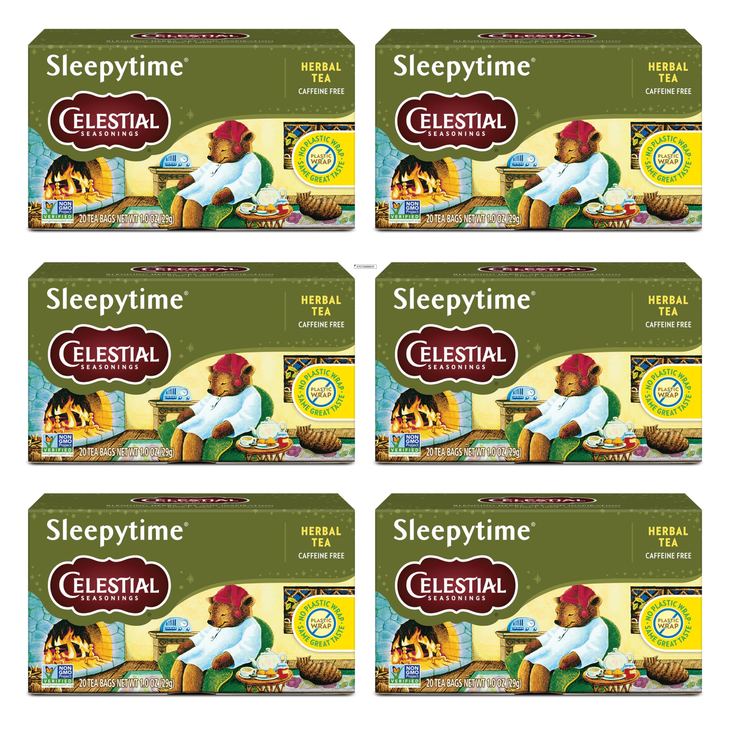 Celestial Seasonings frente de caja Sleepytime, presentación y diseño atractivo