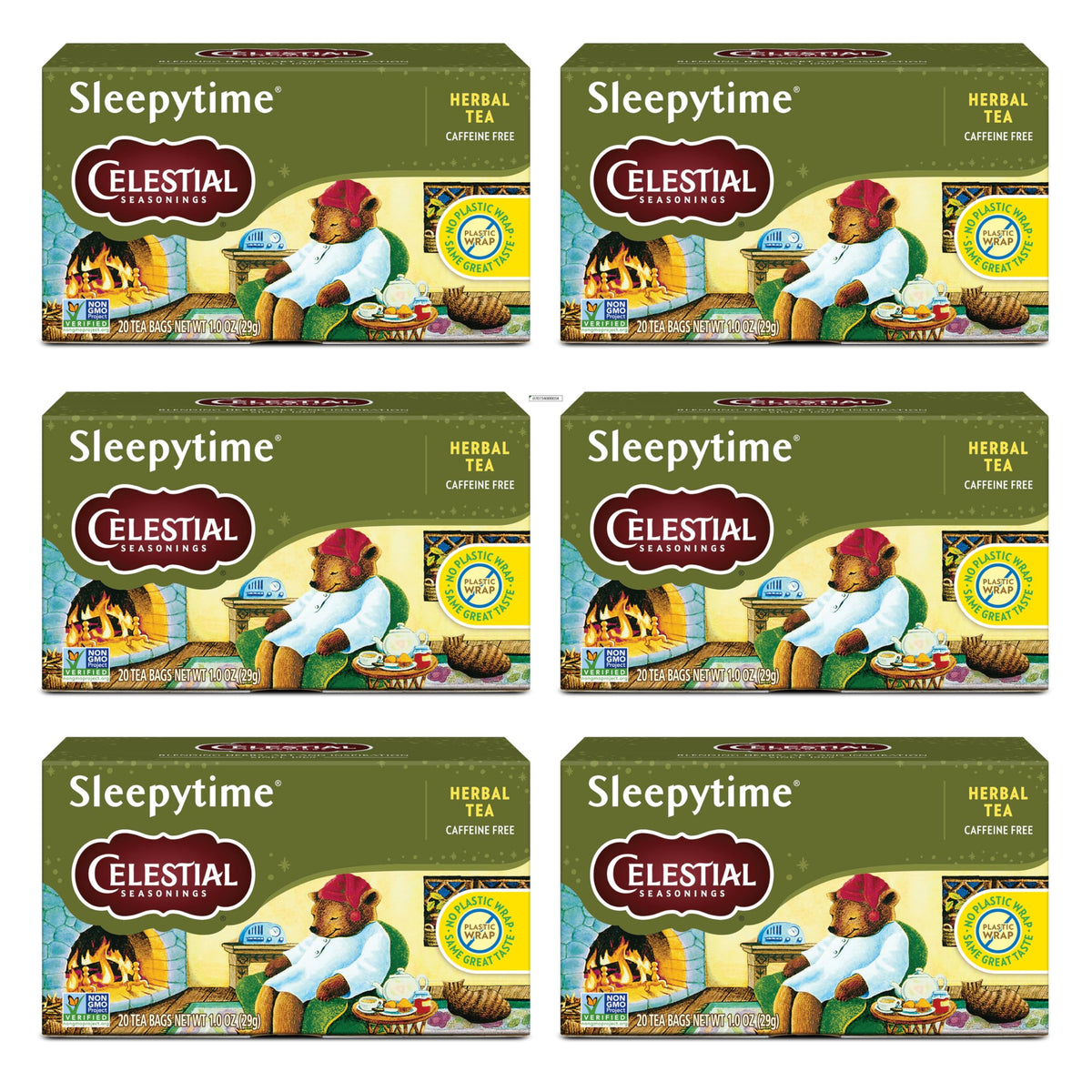 Celestial Seasonings frente de caja Sleepytime, presentación y diseño atractivo