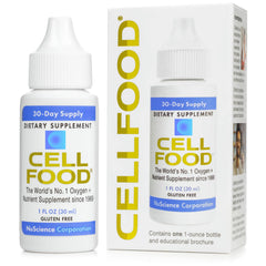 Cellfood frasco frente mostrando la marca y concentración, útil para identificar el producto