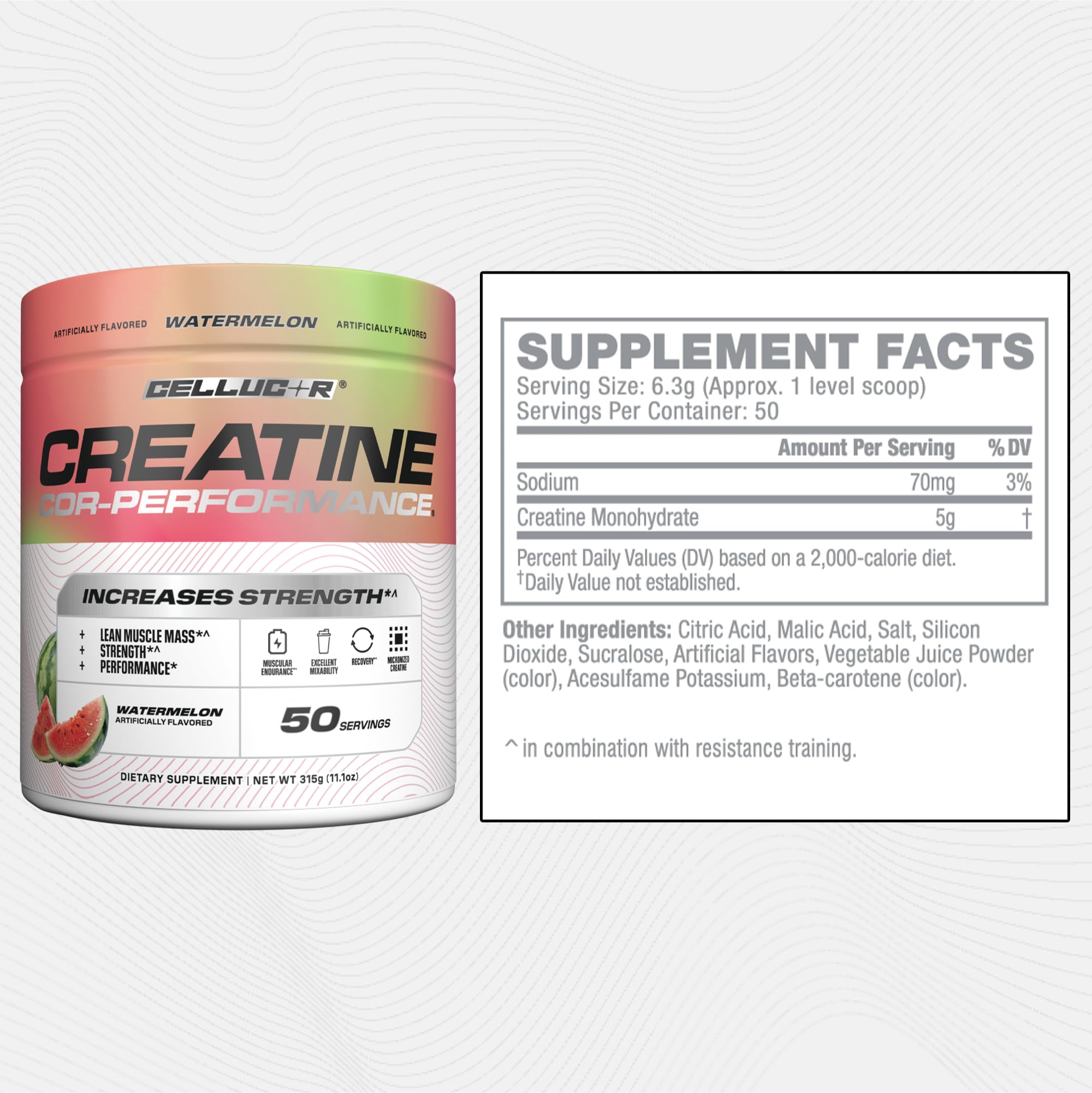 Cellucor envase abierto con cucharilla indicando 50 servicios por presentación