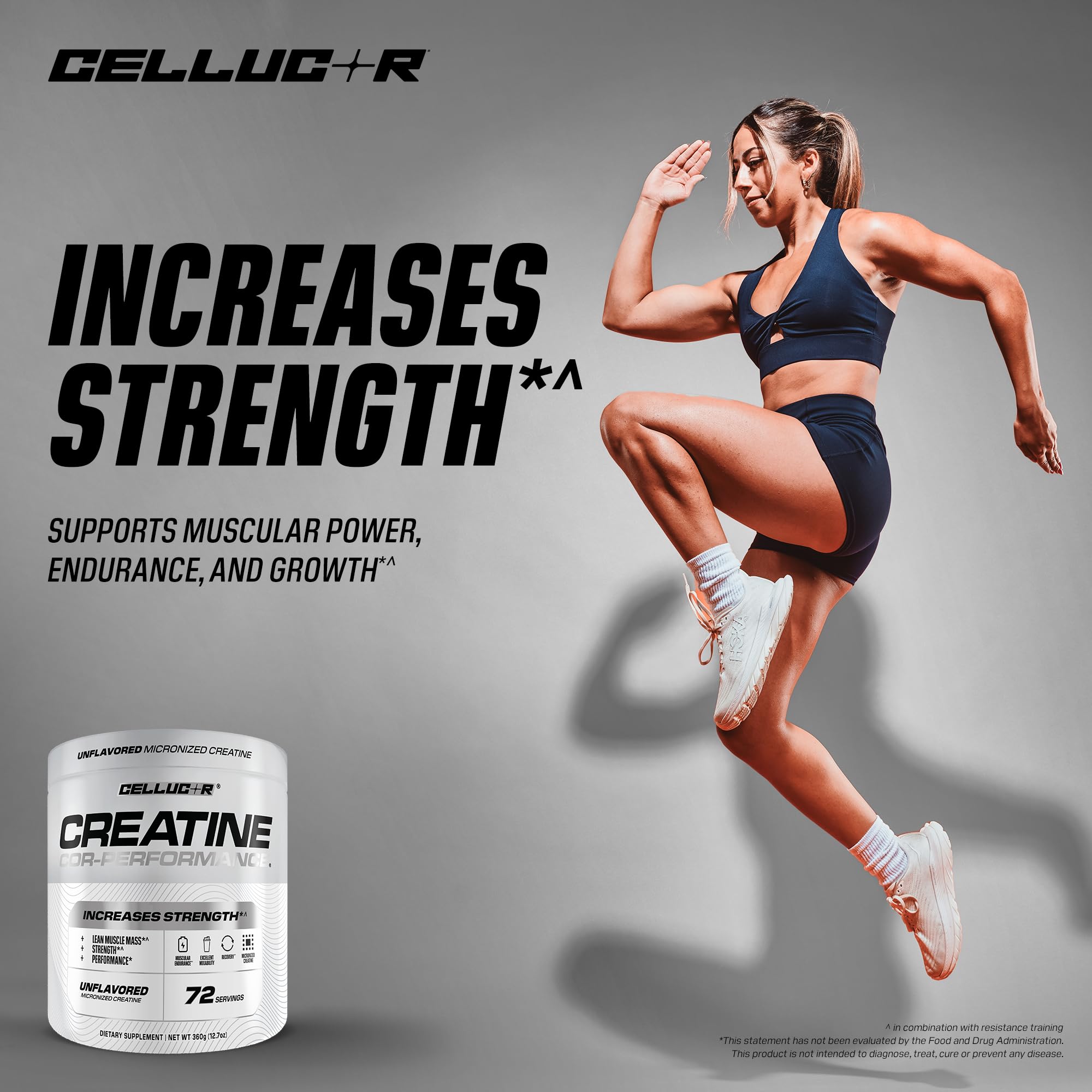 Envase Cellucor junto a botella para comparar tamaño y duración del producto