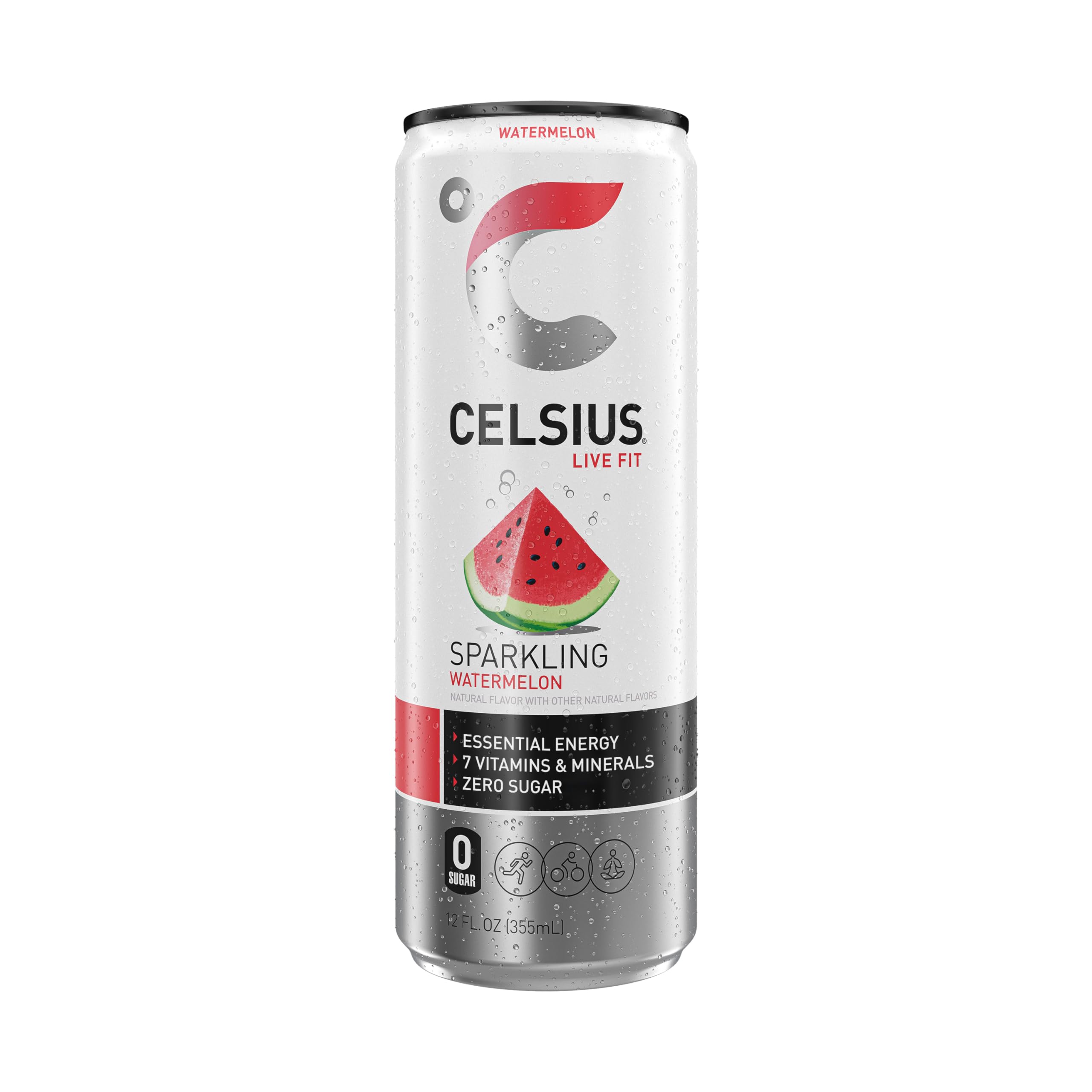 CELSIUS lata en ambiente veraniego junto a fruta, refrescante y energética