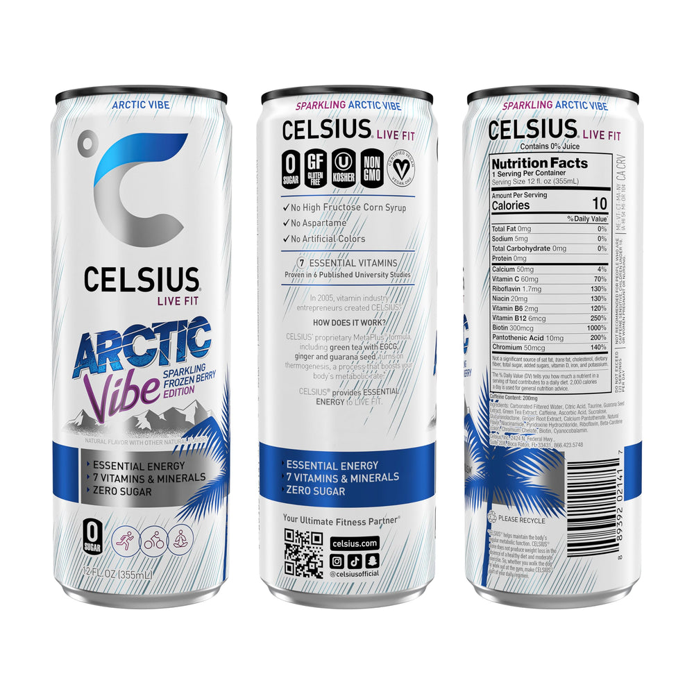 CELSIUS detalle de burbujas y color resaltando sensación refrescante