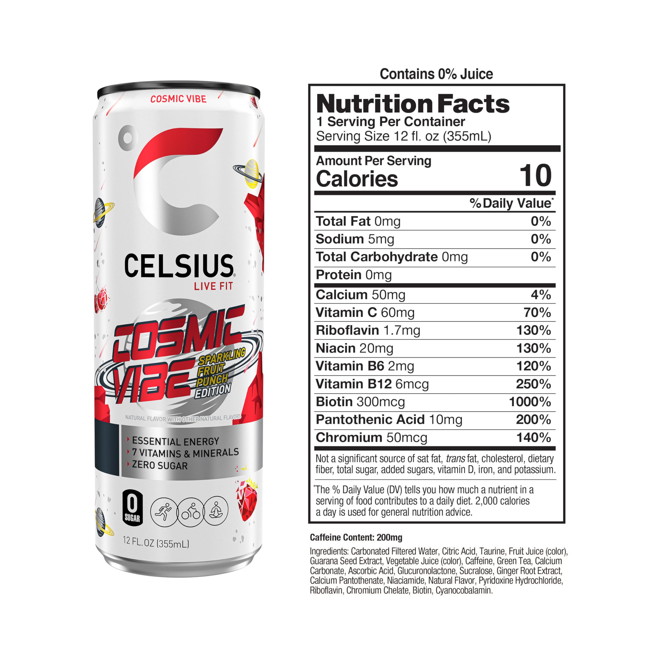 CELSIUS lata abierta con efervescencia destacando frescura y sabor activo