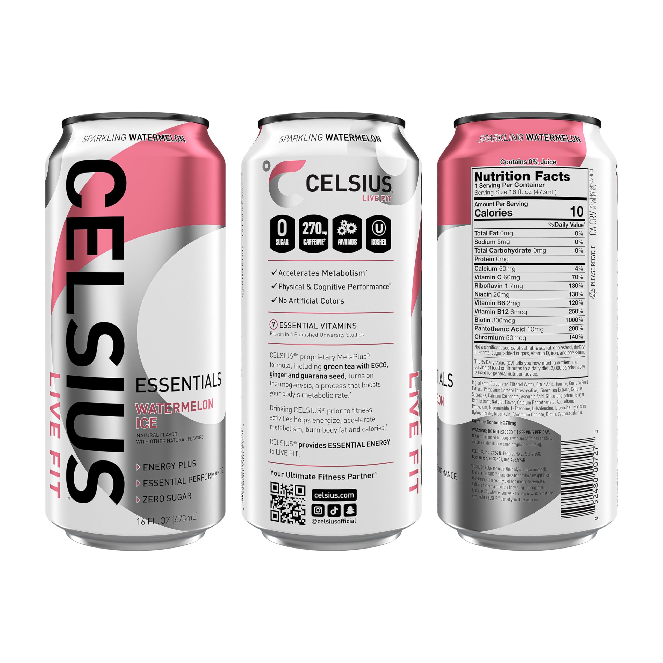 CELSIUS detalle de etiqueta con información de ingredientes y beneficios
