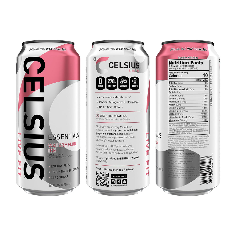 CELSIUS detalle de etiqueta con información de ingredientes y beneficios