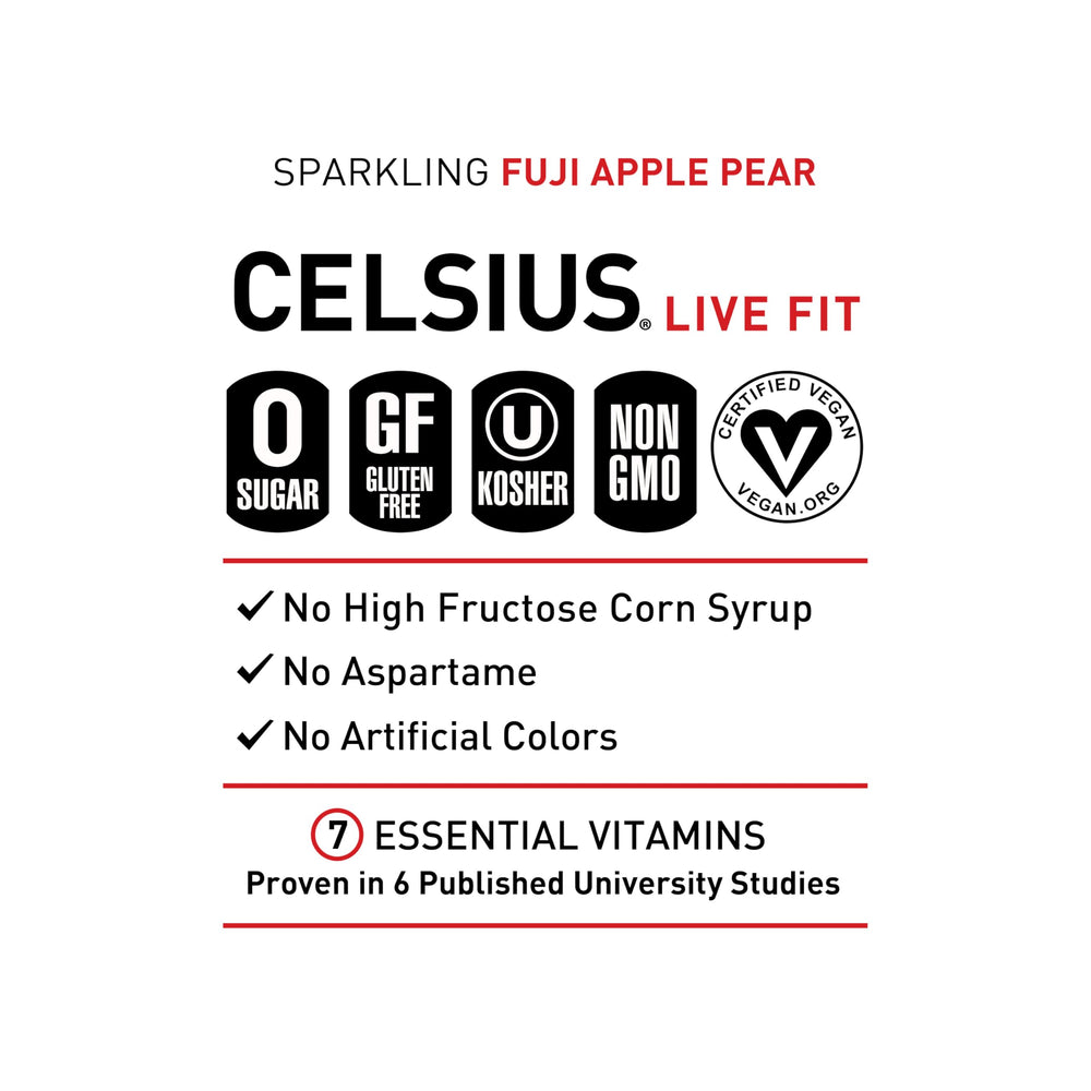 CELSIUS etiqueta visible con lista de ingredientes y beneficios