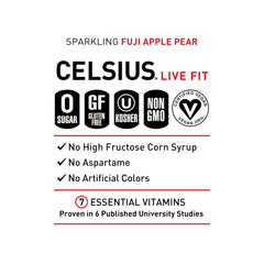 CELSIUS etiqueta visible con lista de ingredientes y beneficios