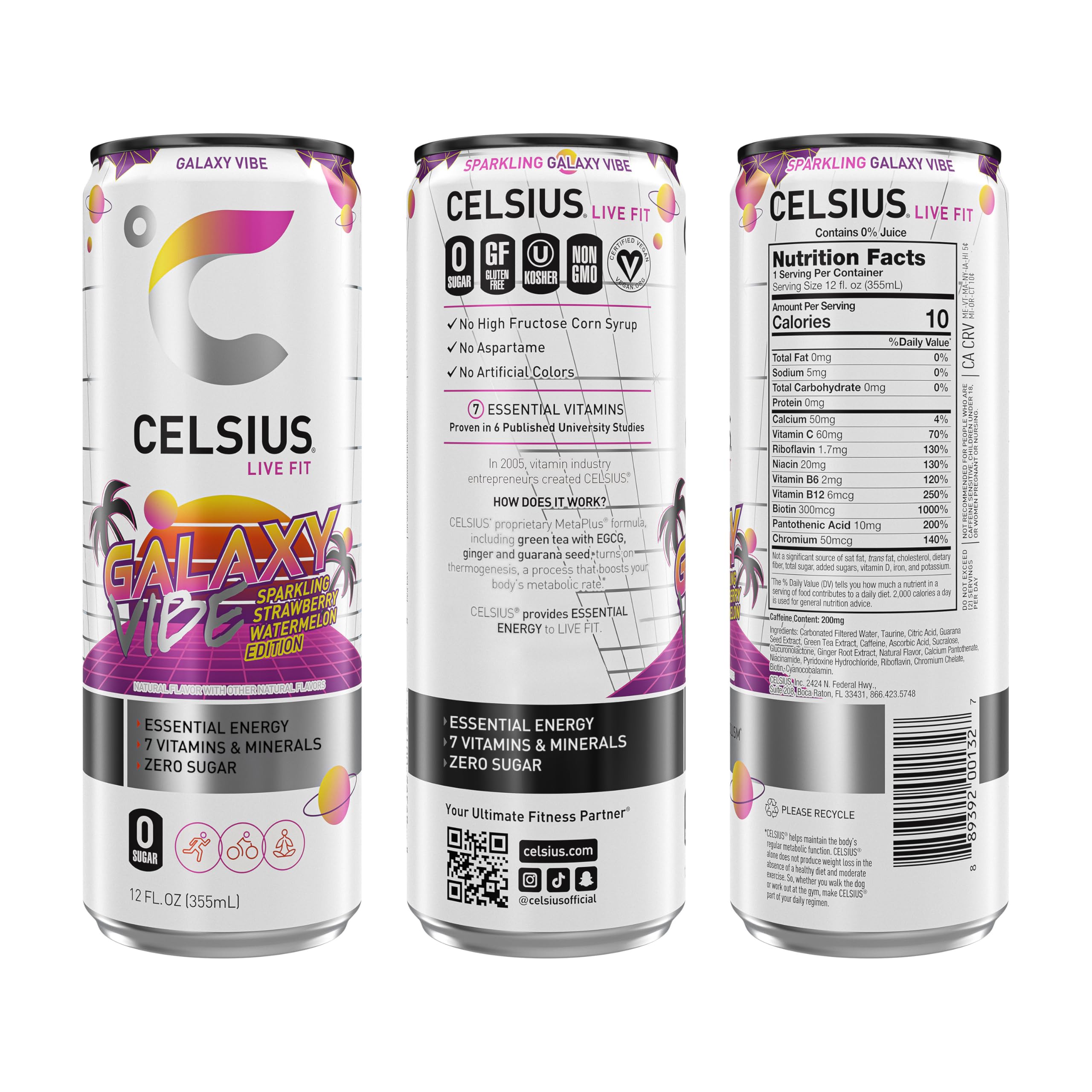 CELSIUS lata Galaxy Vibe vista en ángulo que resalta etiqueta y color