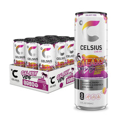 CELSIUS lata Galaxy Vibe frente mostrando diseño galáctico y energía