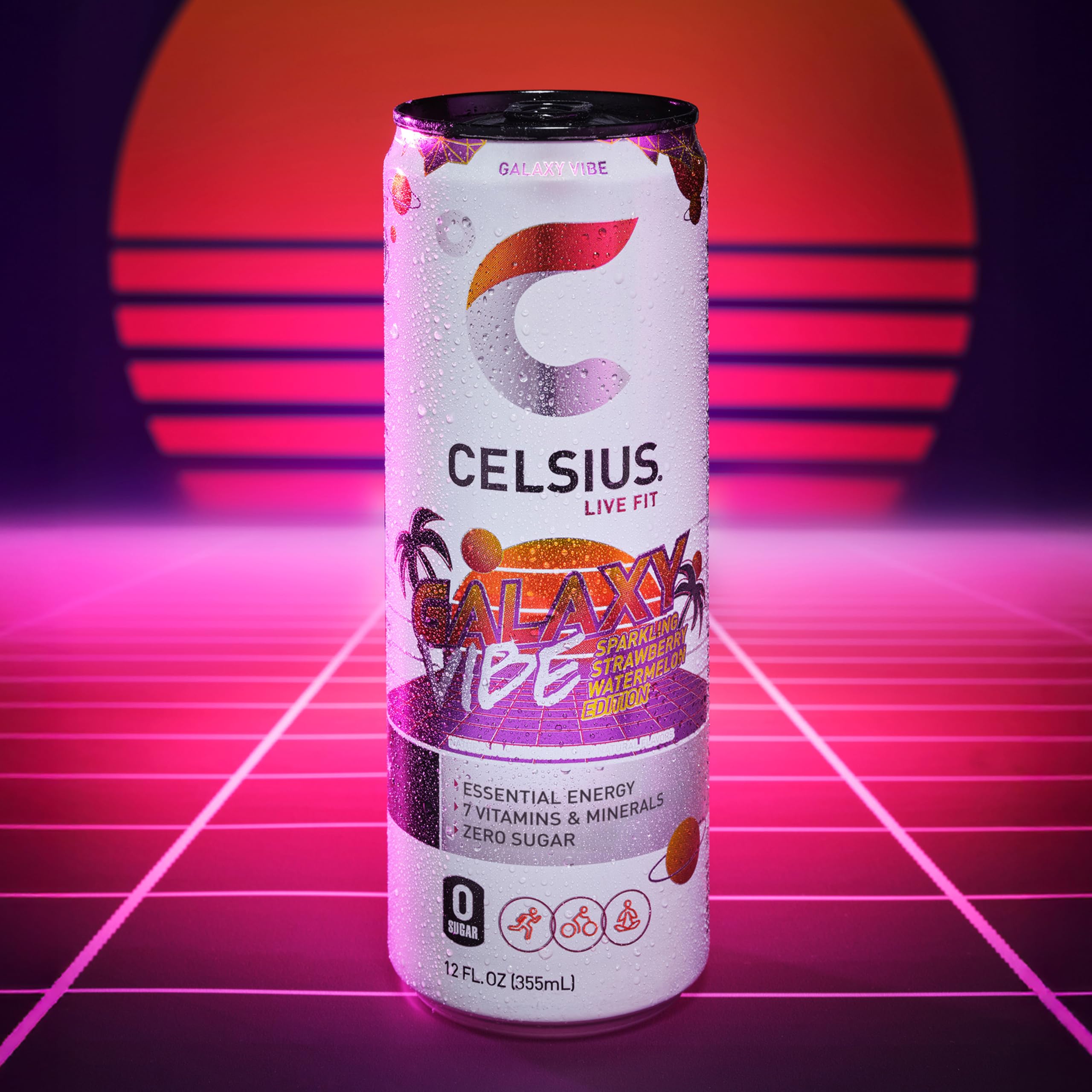 CELSIUS paquete de 12 latas Galaxy Vibe ideal para almacenamiento
