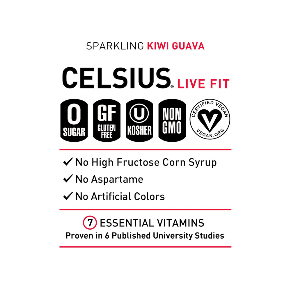 CELSIUS detalle de etiqueta con ingredientes y vitaminas