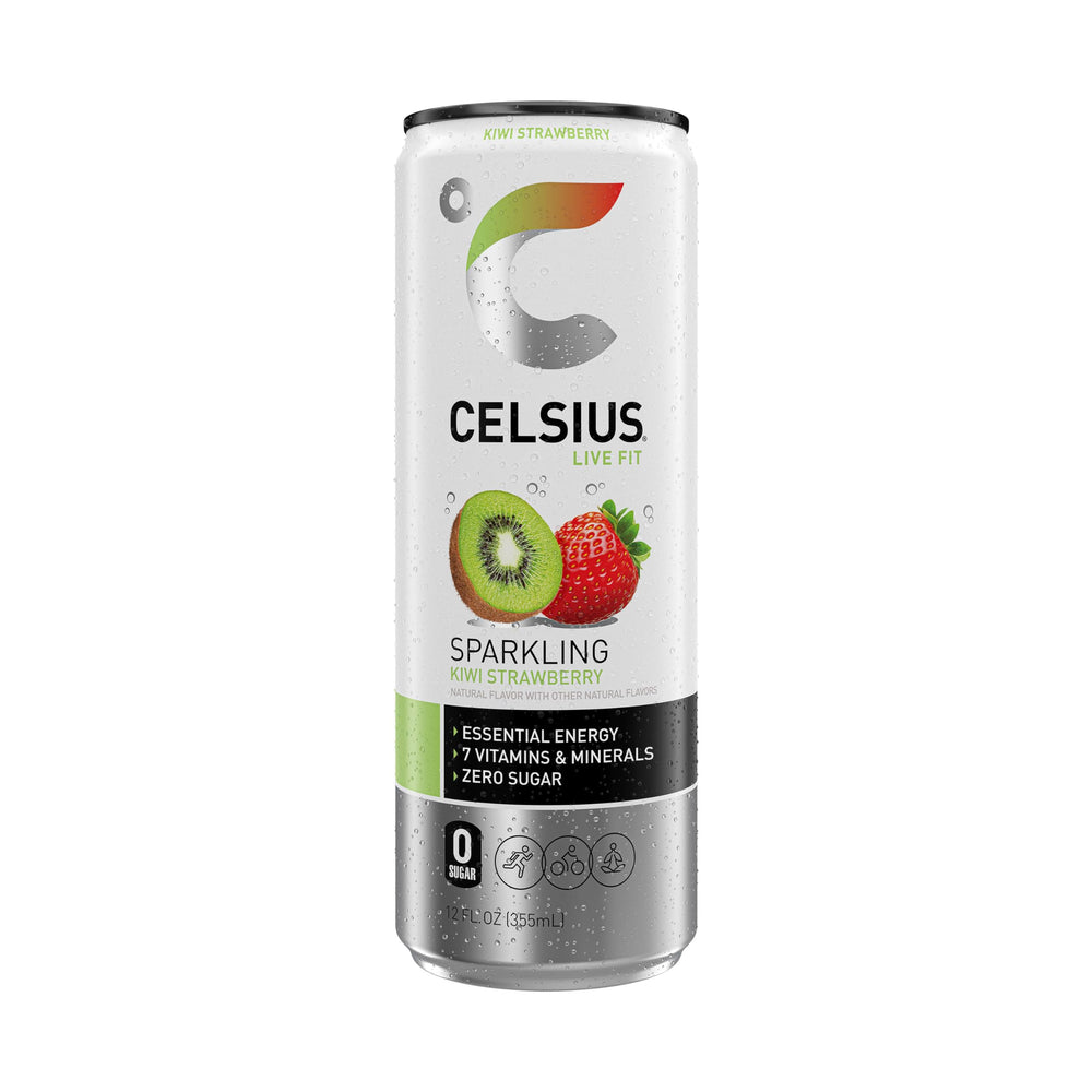 CELSIUS lata junto a equipo de gimnasio, energía antes del entrenamiento