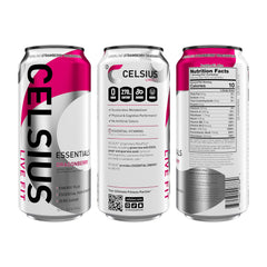 CELSIUS detalle lateral de etiqueta con ingredientes MetaPlus® y aminoácidos claros