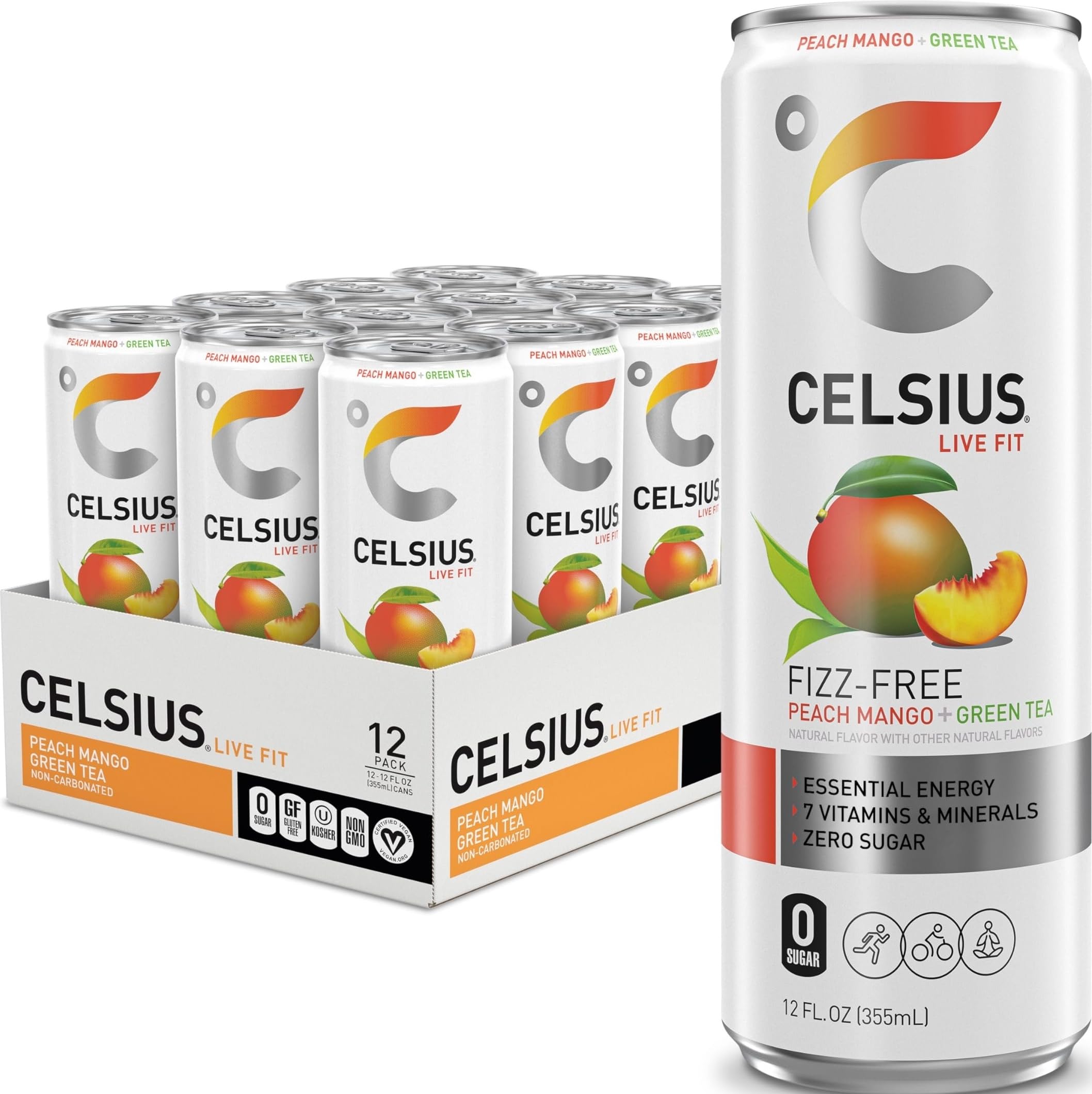 CELSIUS lata frontal mostrando diseño y beneficio energía esencial