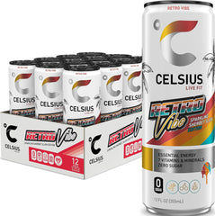 CELSIUS lata frontal mostrando diseño retro y atractivo sabroso