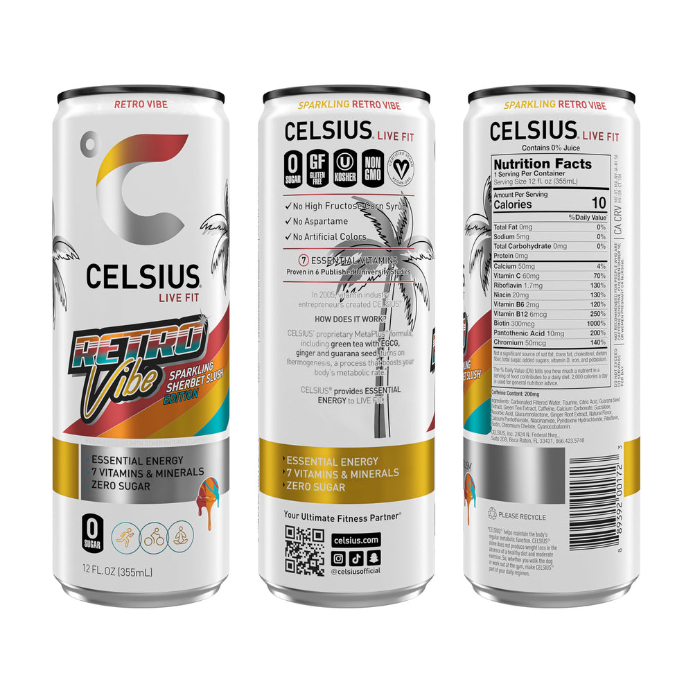 CELSIUS burbujeo y textura del sherbet resaltando frescura