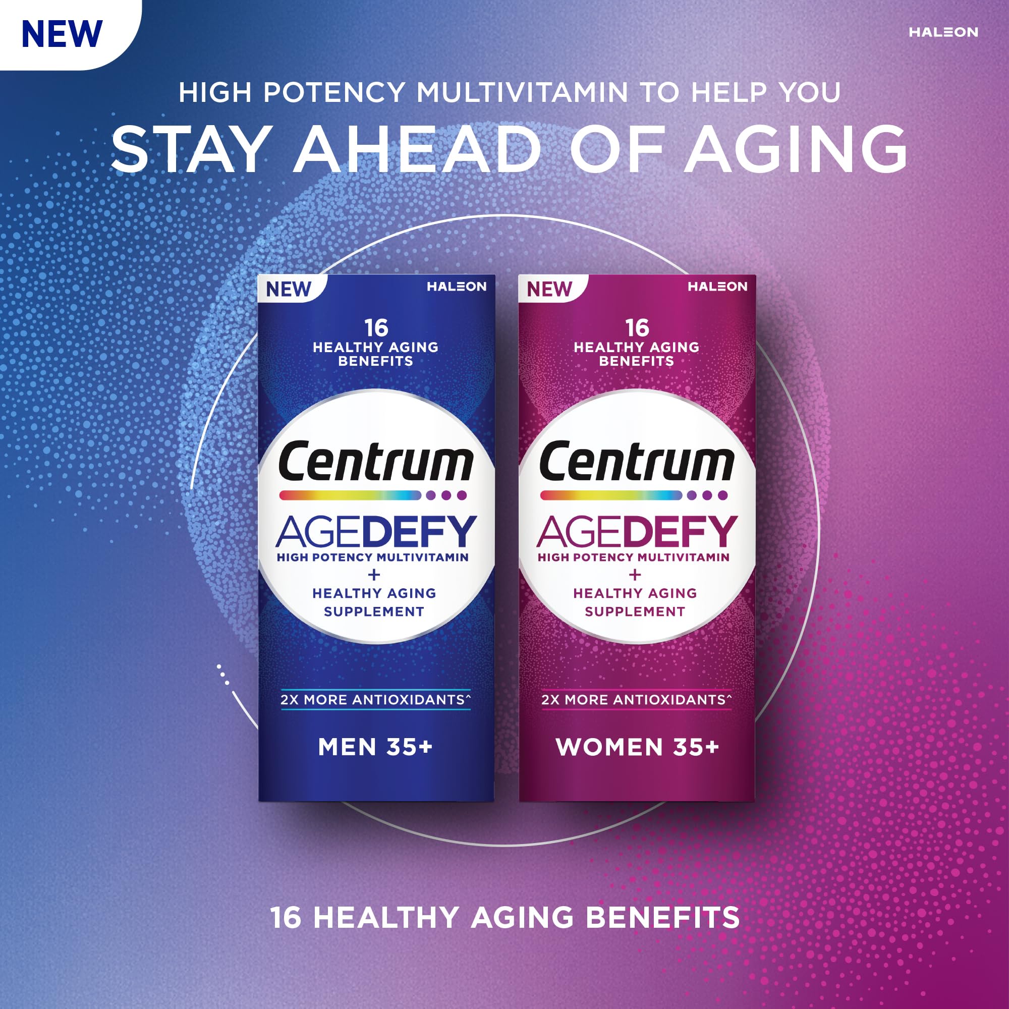 Centrum Age Defy etiqueta nutricional clara con vitaminas y beneficios listados