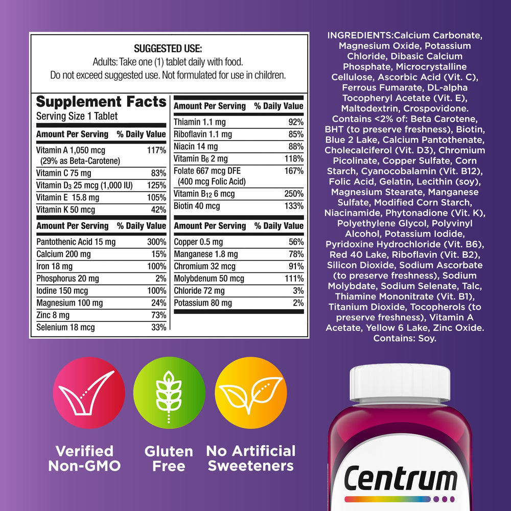 Centrum mujer activa estilo de vida que ilustra soporte nutricional