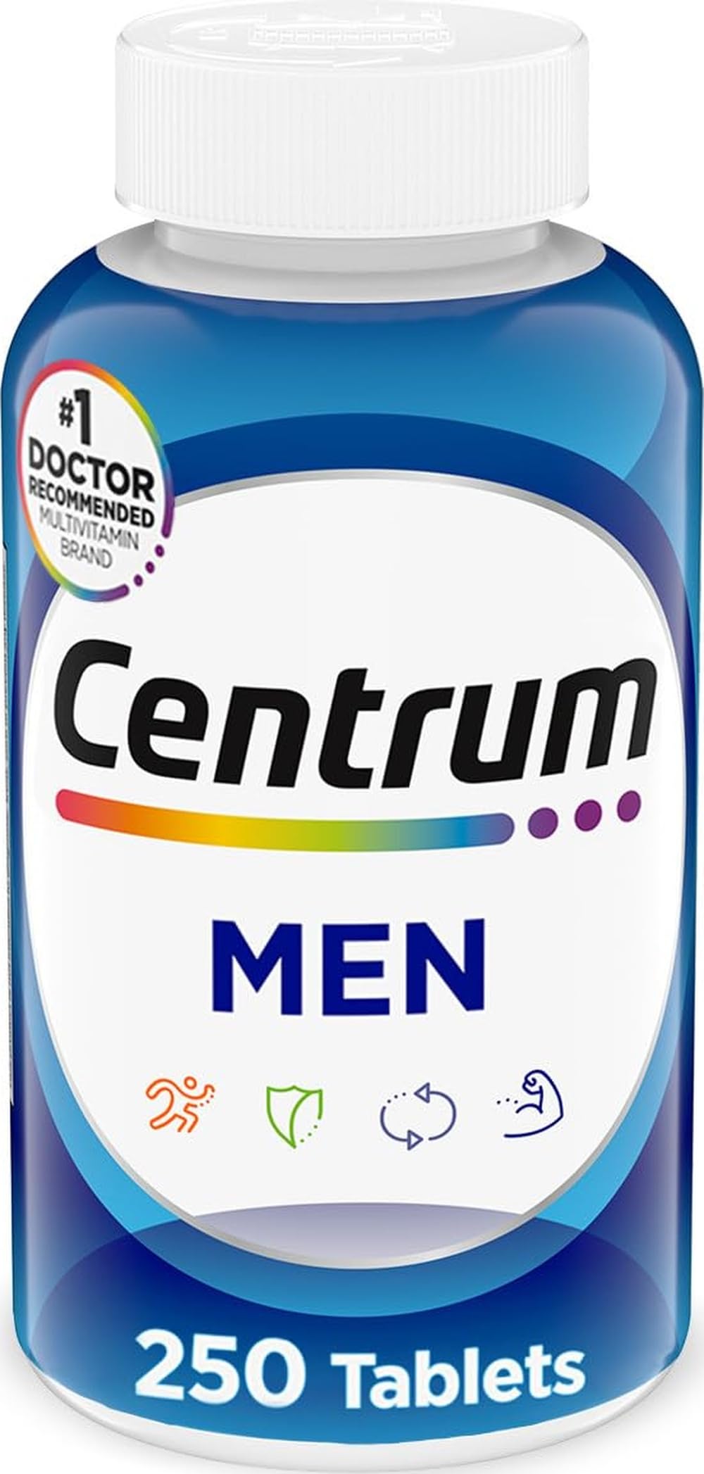 Centrum frasco frontal 200 tabletas mostrando etiqueta y duración