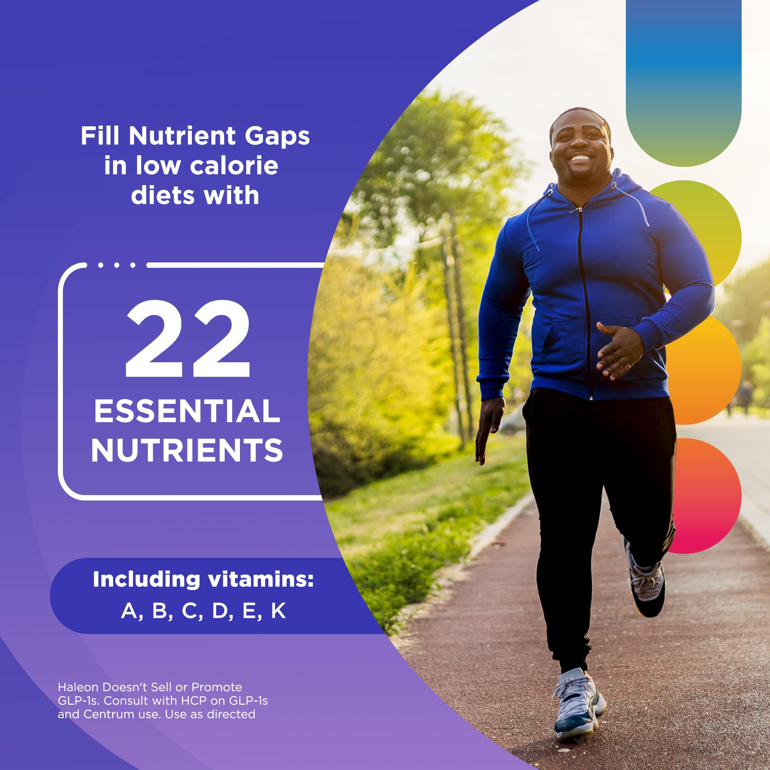Centrum etiqueta de ingredientes con lista de 22 nutrientes esenciales