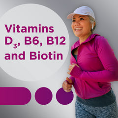 Centrum etiqueta destacando vitaminas D3 B12 B6 beneficios para salud general