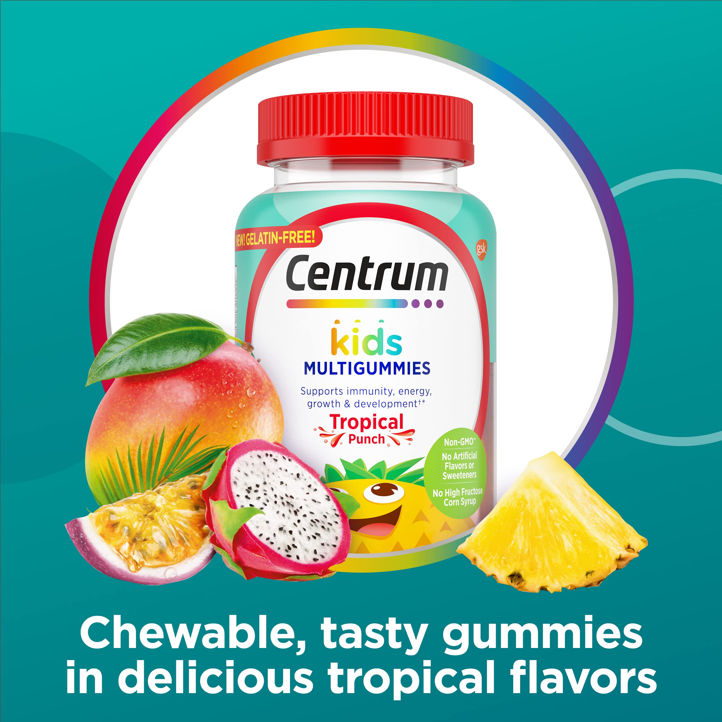 Centrum variedad de sabores tropicales en gomitas que incentiva la aceptación infantil