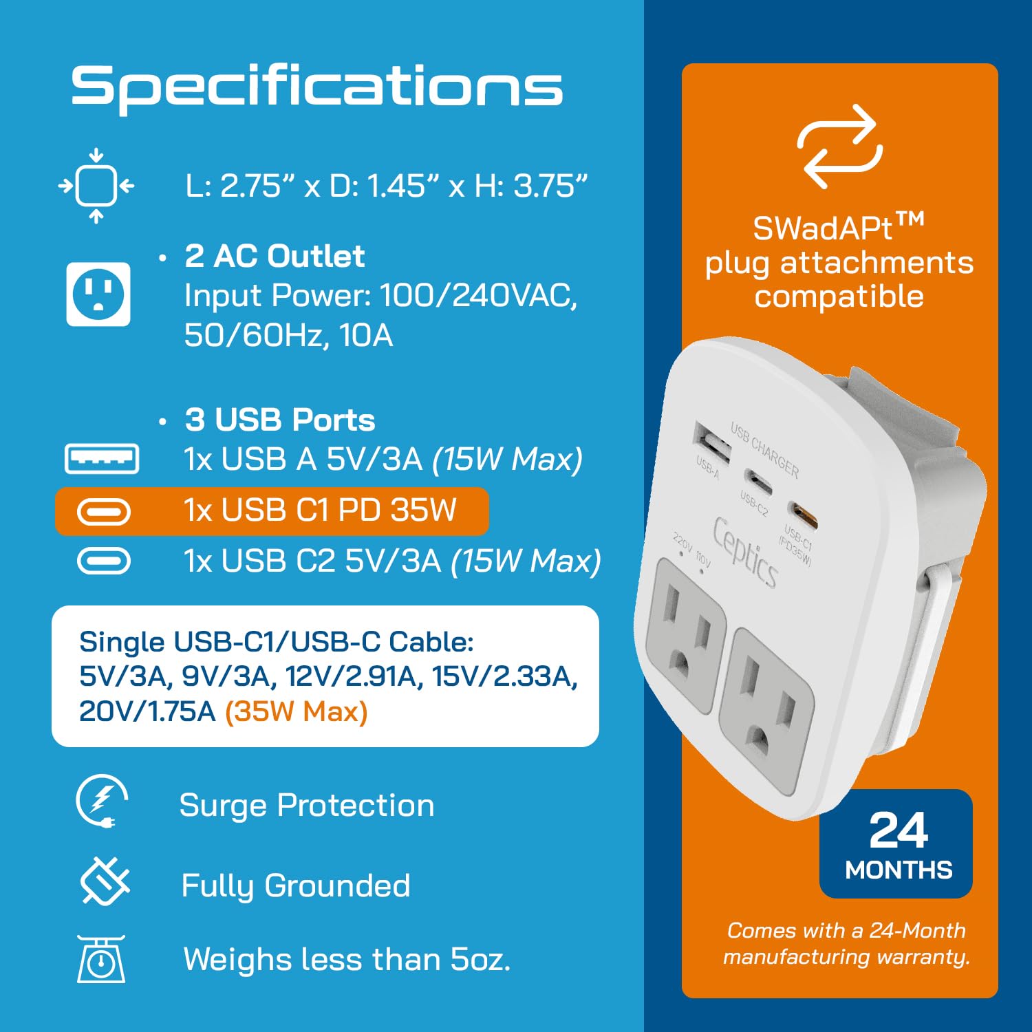 Ceptics LED indicador de voltaje mostrando 110V y 220V para seguridad