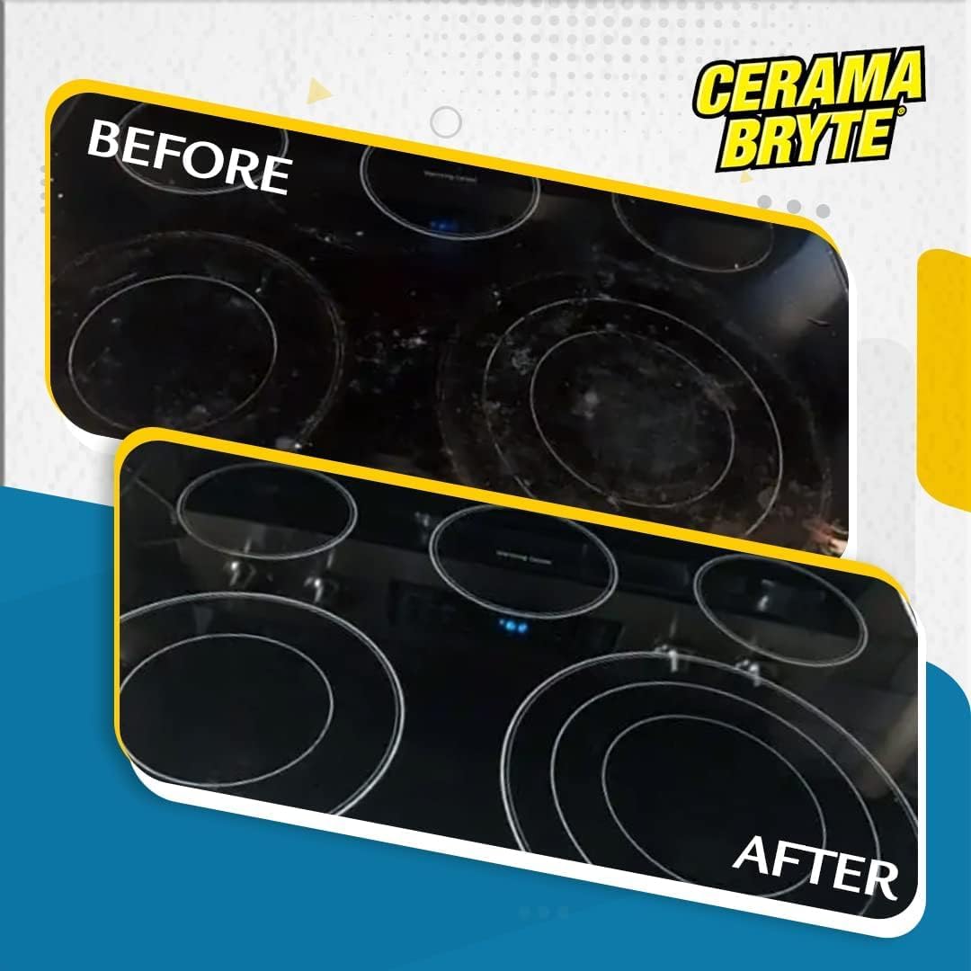 Cerama Bryte resultado antes y después en superficie vitrocerámica brillante