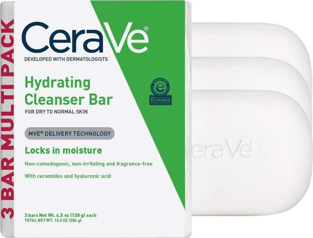 CeraVe barra hidratante frente del empaque mostrando el pack y beneficio hidratación