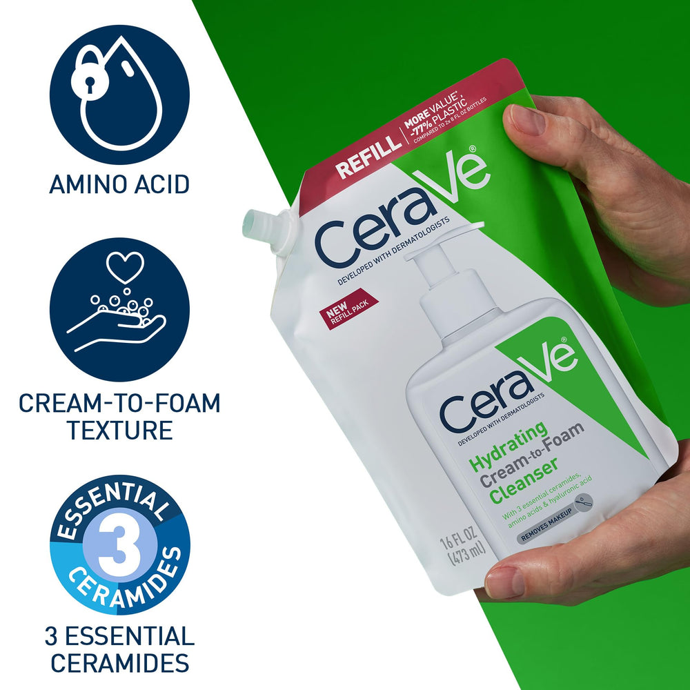 CeraVe boca de recarga mostrando cómo rellenar el dispensador fácilmente